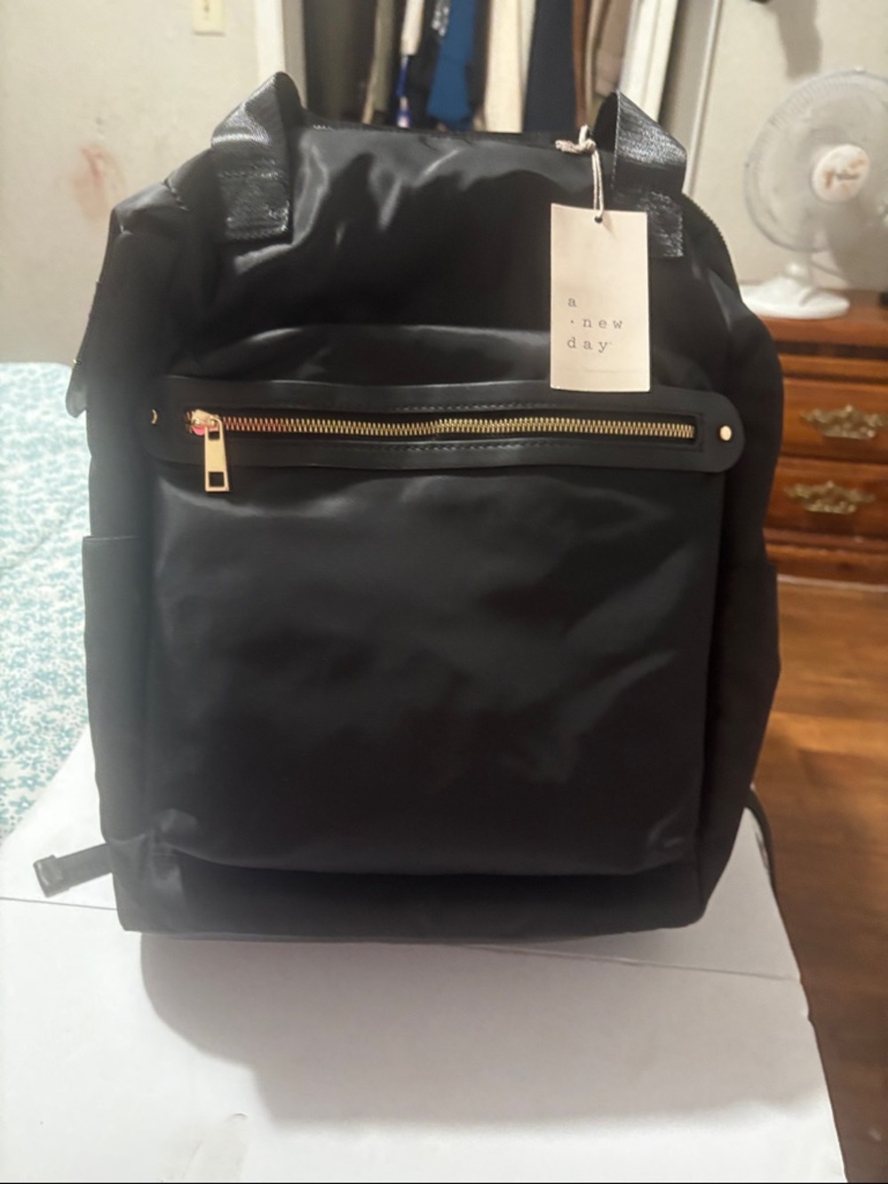 a new day Black Nylon Backpack with Front Zip Pocket